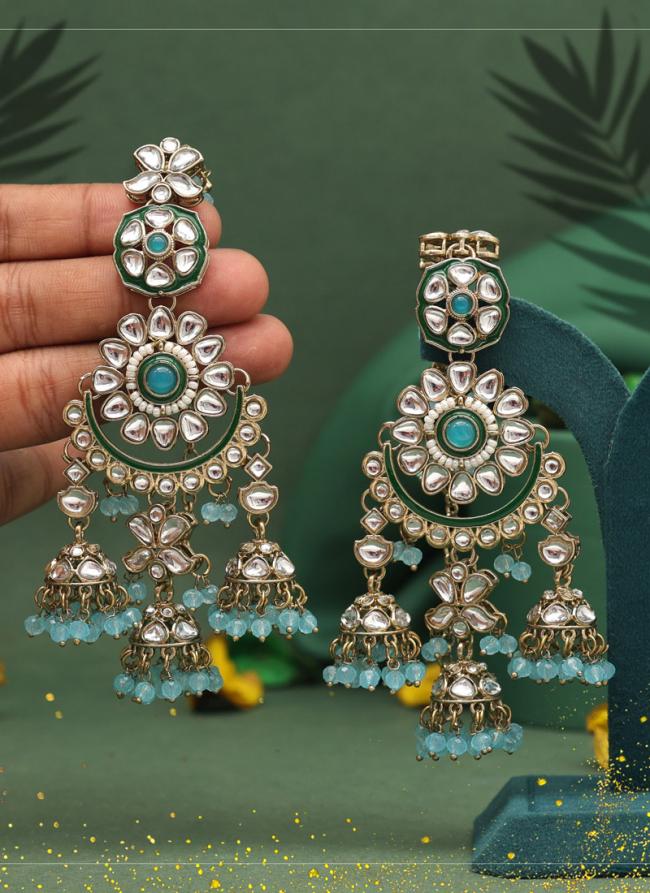   Wedding Wear  Blue Stone Work Kundan Earrings