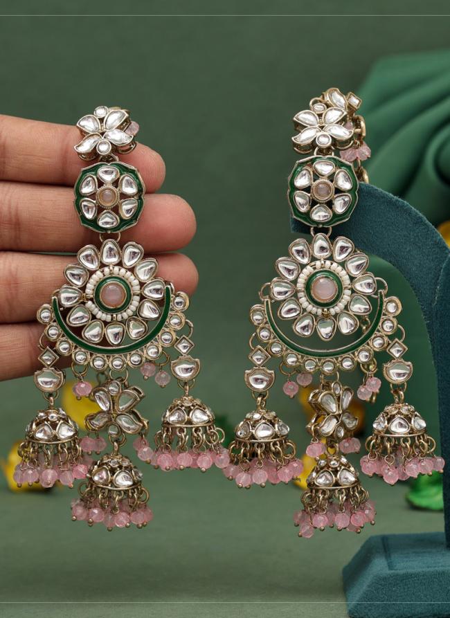   Wedding Wear  Pink Stone Work Kundan Earrings