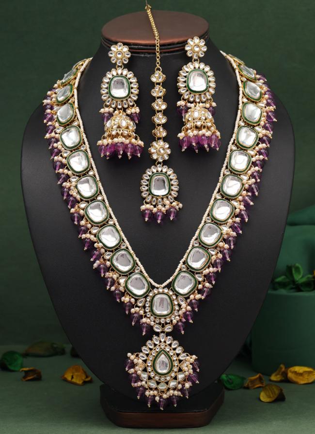   Wedding Wear  Parrot Green Long Kundan Necklace Set