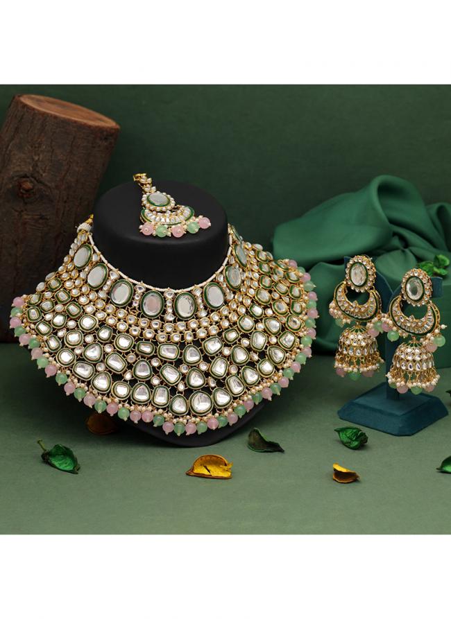   Bridal Wear  Pink Green Choker Bridal Necklace Set