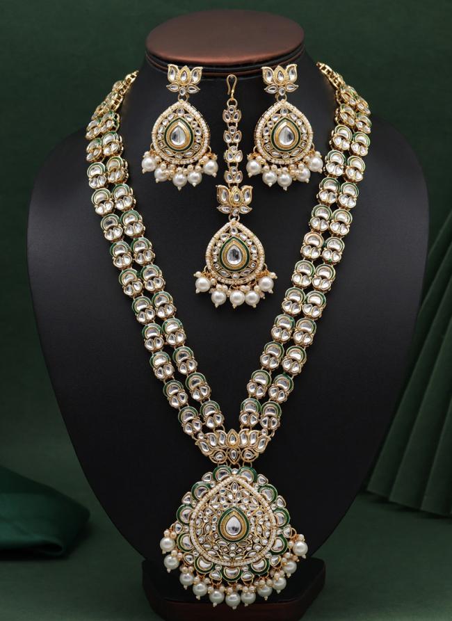   Traditional Wear  White Long Kundan Necklace Set