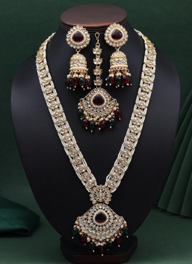   Festival Wear  Maroon Green Long Kundan Necklace Set