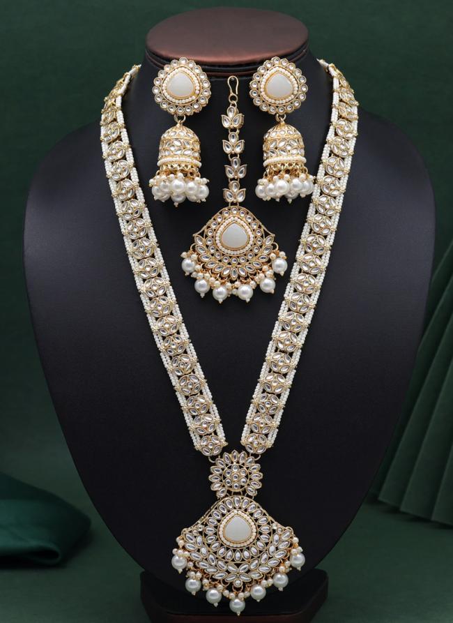   Festival Wear  White Long Kundan Necklace Set