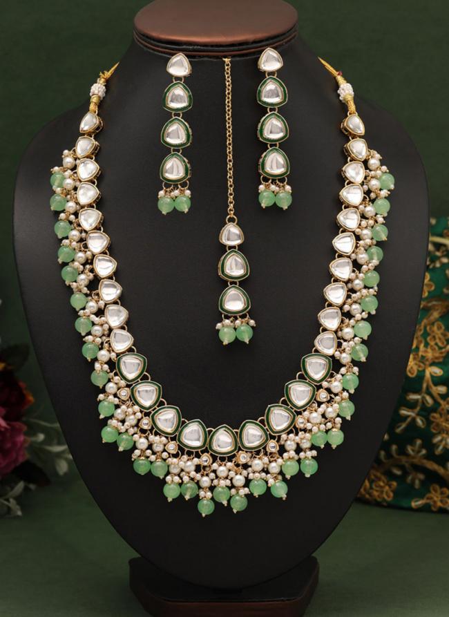   Festival Wear  Green Gold Plated Pearl Necklace Set