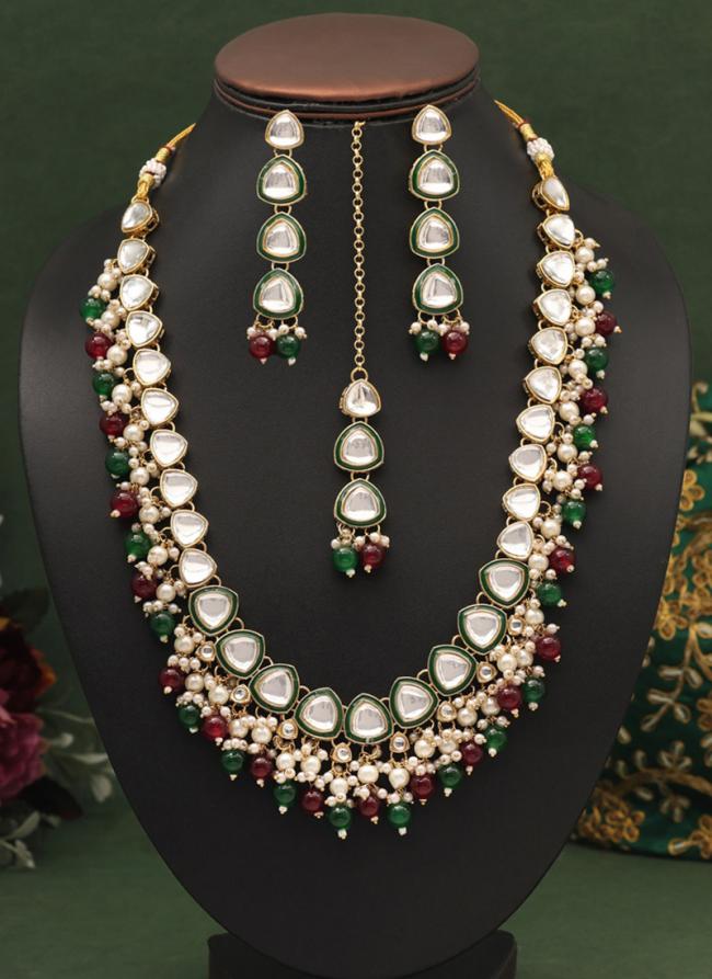   Festival Wear  Maoorn Green Gold Plated Pearl Necklace Set