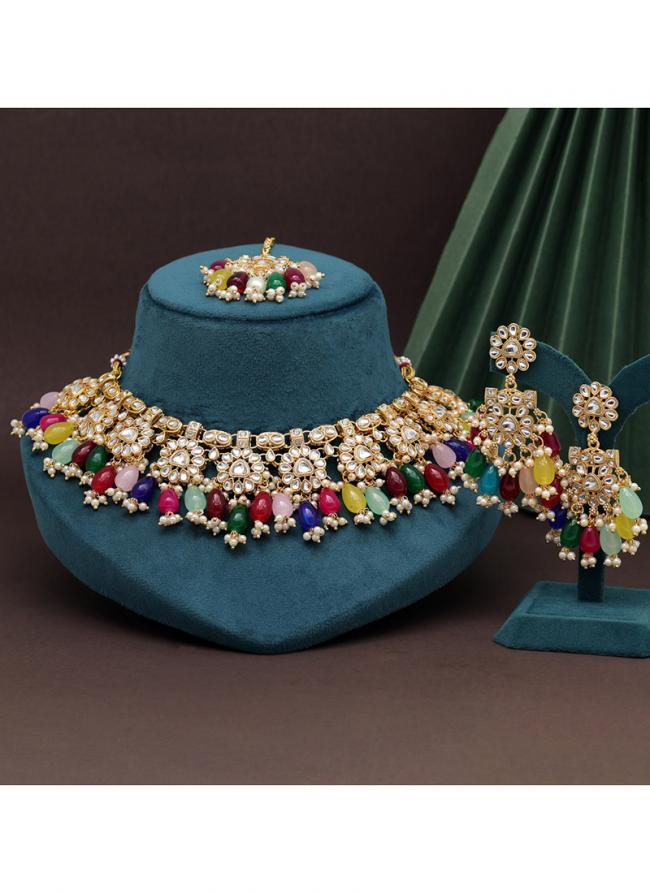   Party Wear  Multi Colour Choker Kundan Necklace Set