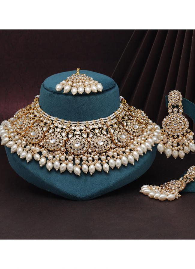   Party Wear  White Stone Work Kundan Necklace Set