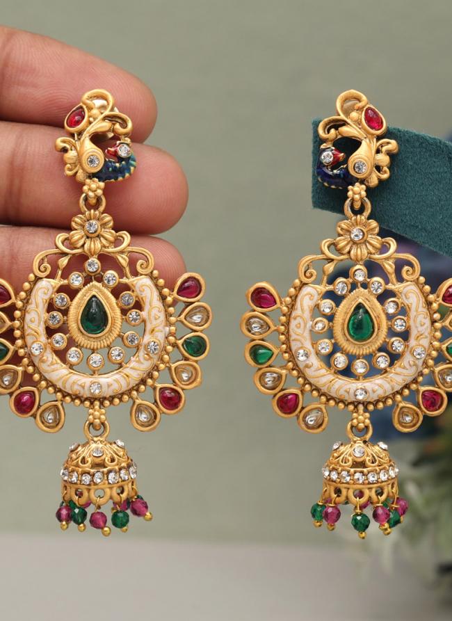   Festival Wear  Rani Green Matte Gold Earrings