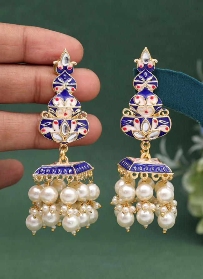   Traditional Wear  Blue Dome Shaped Meenakari Earrings