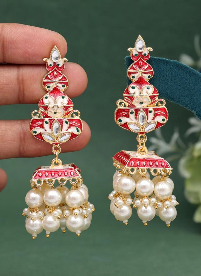   Traditional Wear  Red Dome Shaped Meenakari Earrings