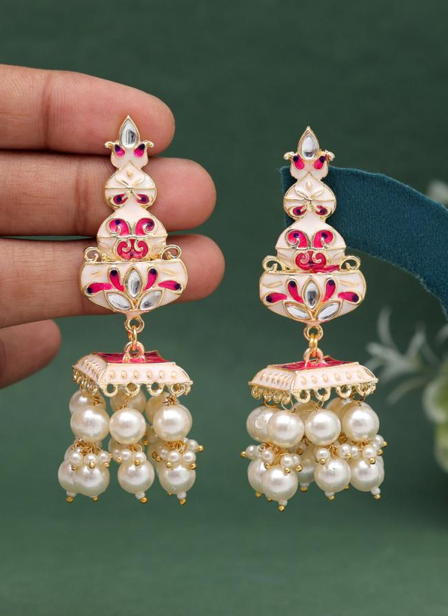   Traditional Wear  White Dome Shaped Meenakari Earrings