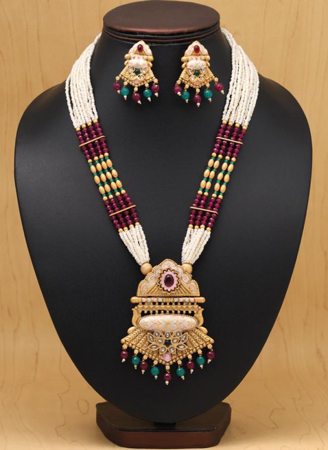   Bridal Wear  Maroon Green Matte Gold Necklace Set