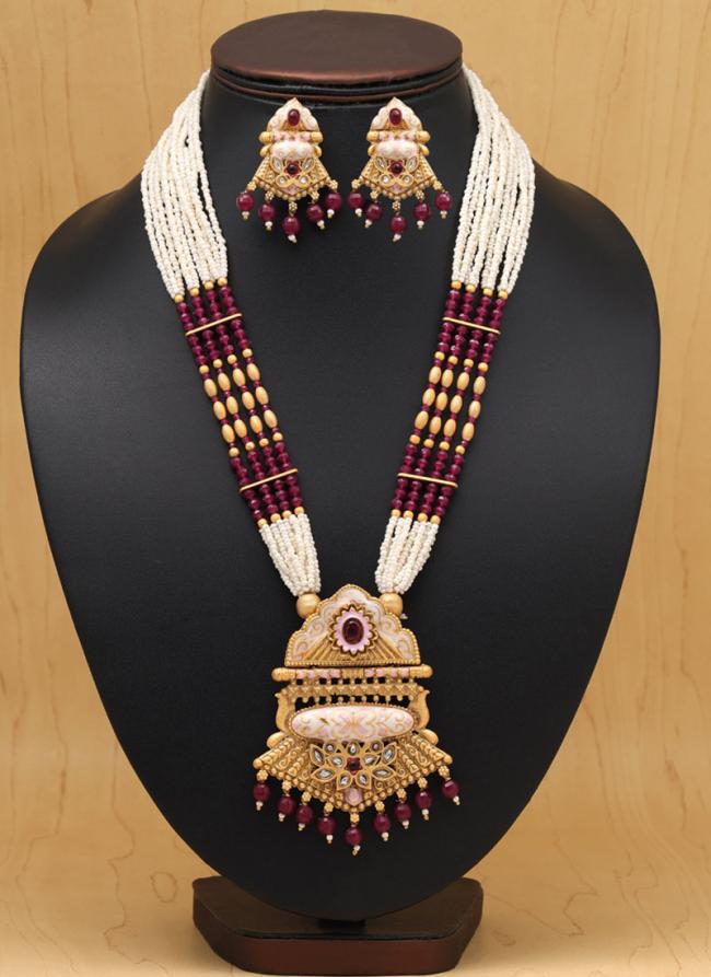   Bridal Wear  Maroon Matte Gold Necklace Set