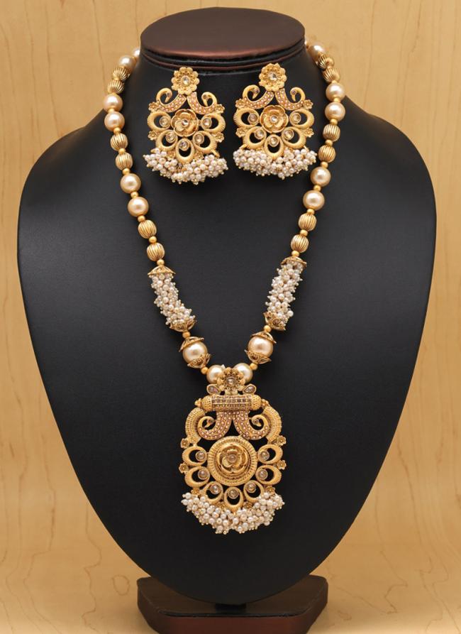   Bridal Wear  Golden Colour Matte Gold Temple Necklace Set