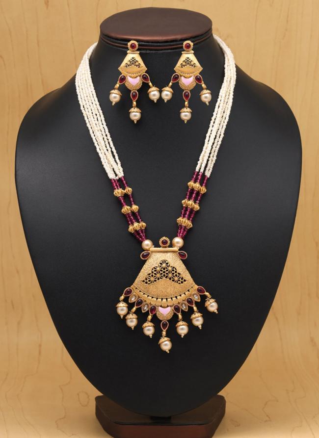   Bridal Wear  Rani Matte Gold Temple Necklace Set