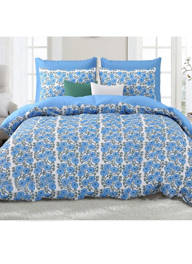 Cotton Blue Printed Bed Sheets(100*108)