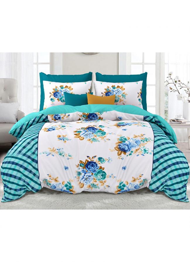 Cotton Sky Blue Printed Bed Sheets(100*108)