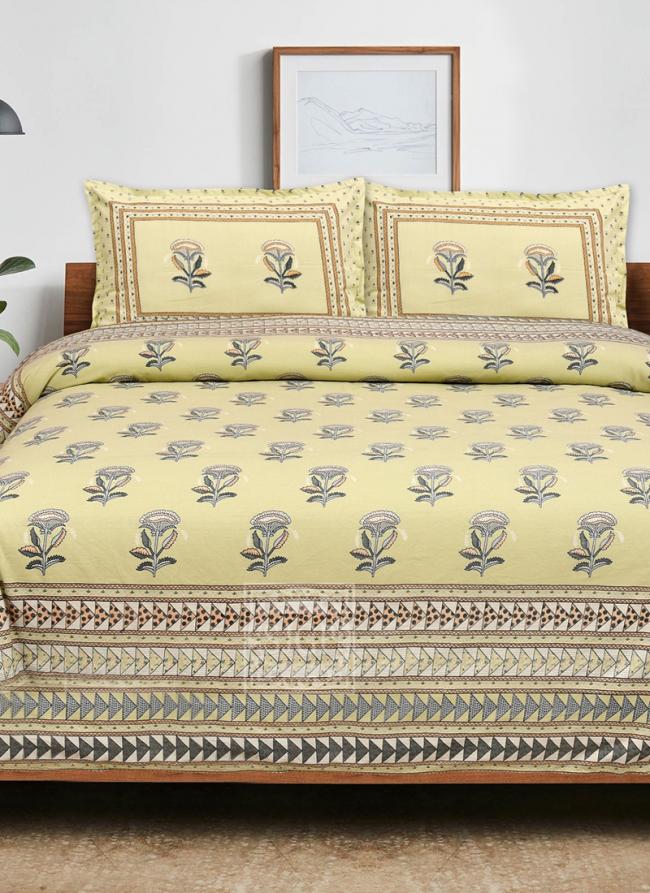 Cotton Yellow Printed Double Bed Sheet(100*108)