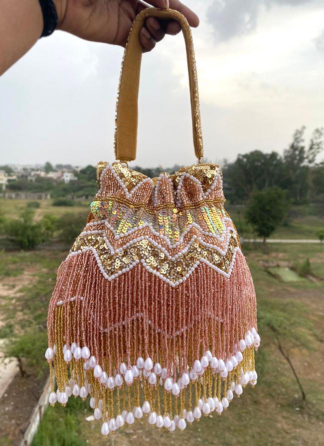   Party Wear  Multi Colour Embroidered Fringe Potli Bag