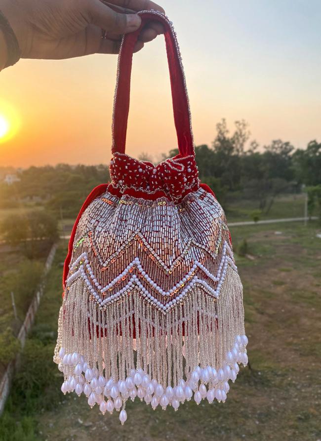   Party Wear  Multi Colour Embroidered Fringe Potli Bag