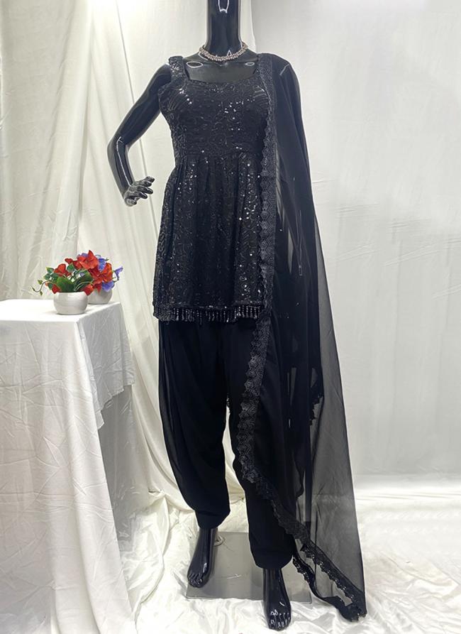 Georgette Black Party Wear Hand Work Readymade Dhoti Suit