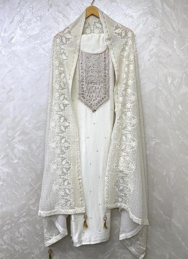 Dola Silk White Festival Wear Embroidery Work Punjabi Dress Materials