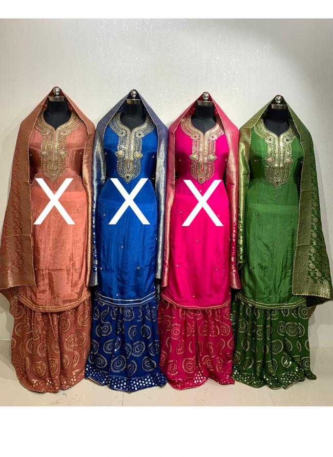 Uppda Silk Green Traditional Wear Stone Work Readymade Plazzo Suit