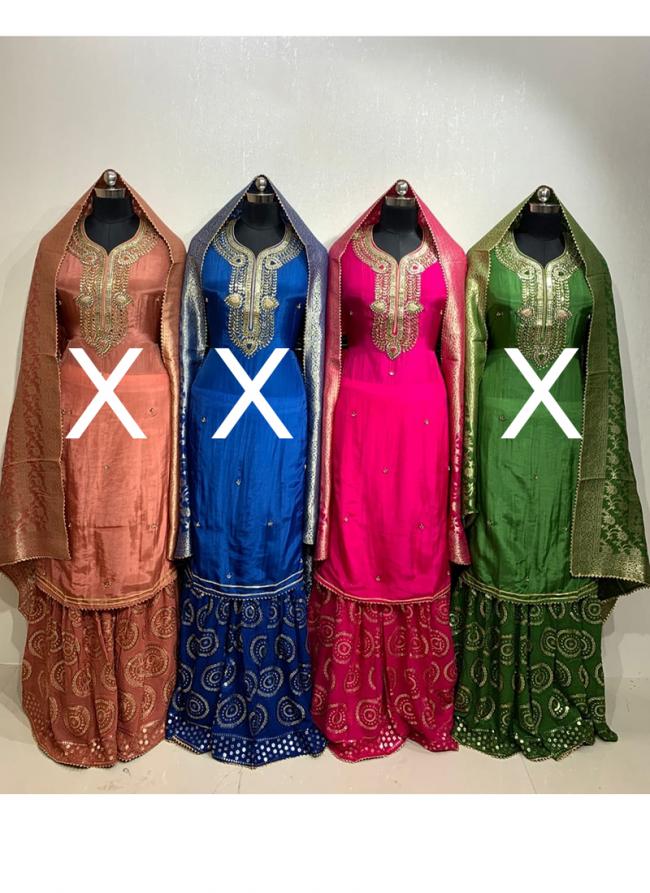 Uppda Silk Rani Pink Traditional Wear Stone Work Readymade Plazzo Suit