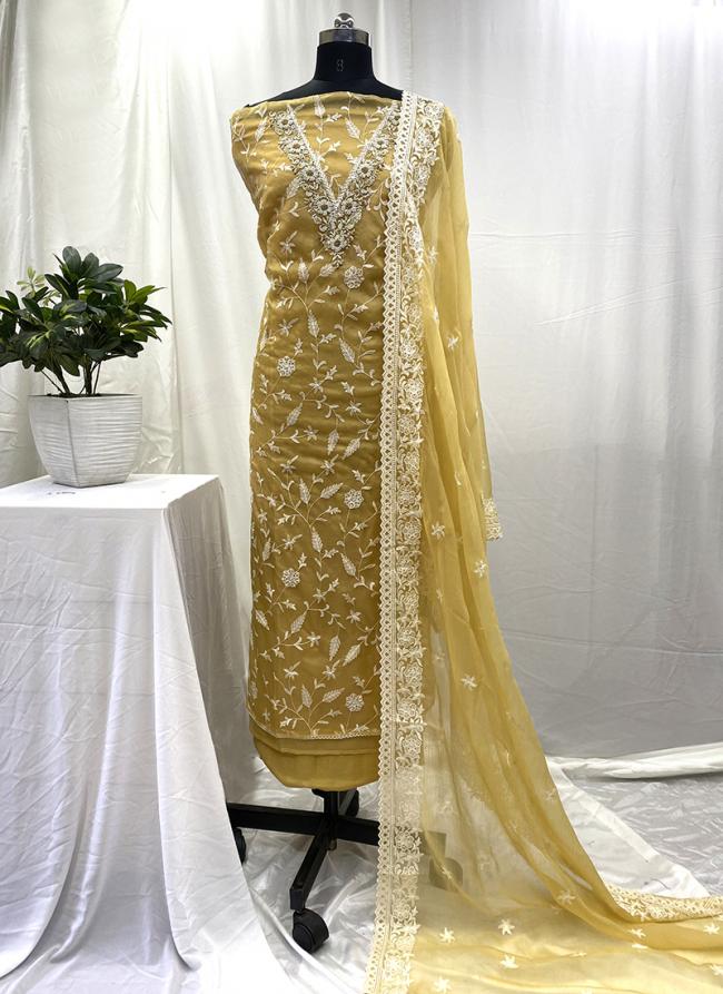 Organza Yellow Traditional Wear Embroidery Work Salwaar Suit
