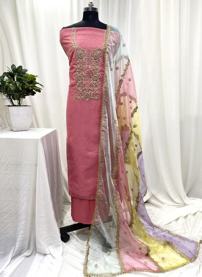 Shimmer Organza Pink Wedding Wear Embroidery Work Salwaar Suit