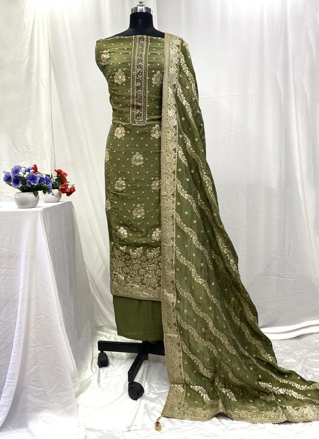 Shimmer Silk Green Traditional Wear Embroidery Work Salwaar Suit