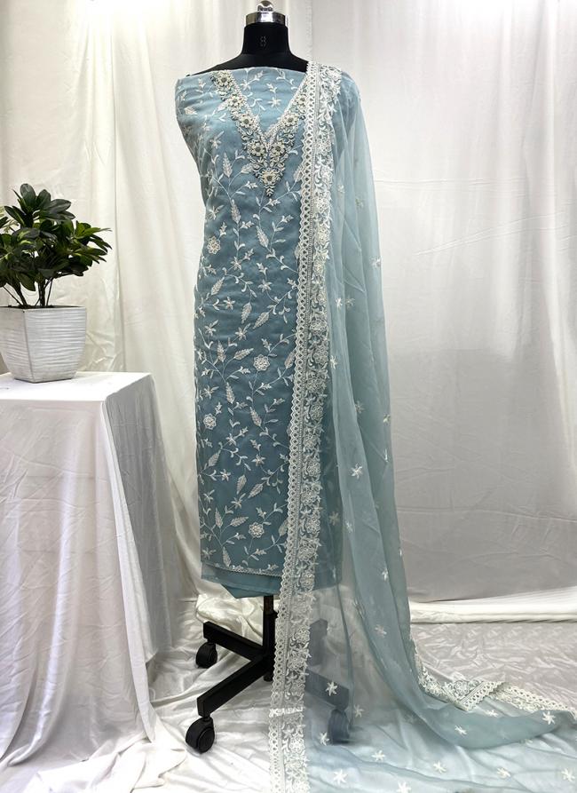 Organza Sky Blue Traditional Wear Embroidery Work Salwaar Suit