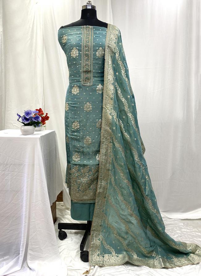 Shimmer Silk Sky Blue Traditional Wear Embroidery Work Salwaar Suit
