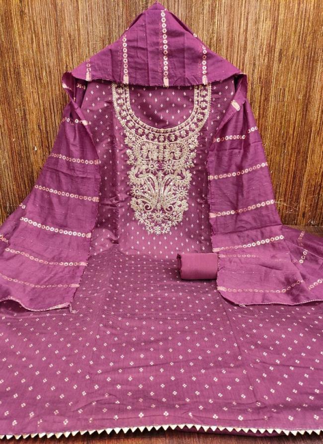 Modal Chanderi Pink Festival Wear Embroidery Work Dress Material