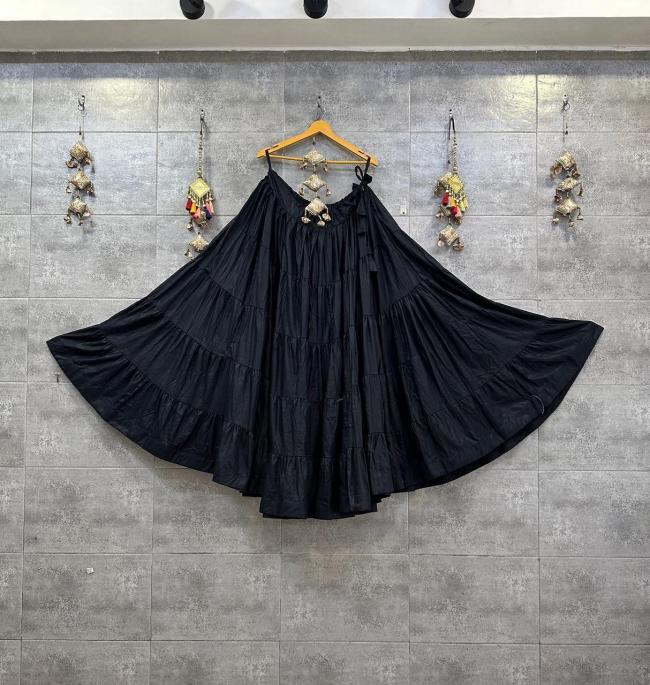 Rayon Black Navratri Wear Frill Readymade Lehenga