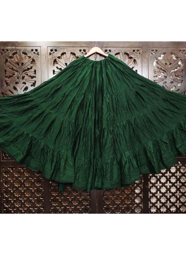 Rayon Green Navratri Wear Frill Readymade Lehenga