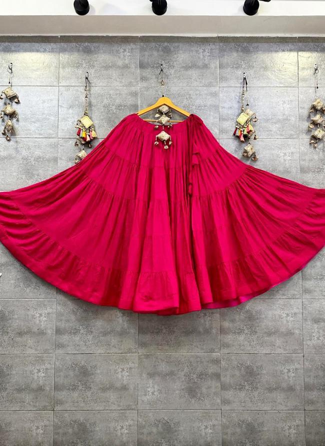 Rayon Hot Pink Navratri Wear Frill Readymade Lehenga