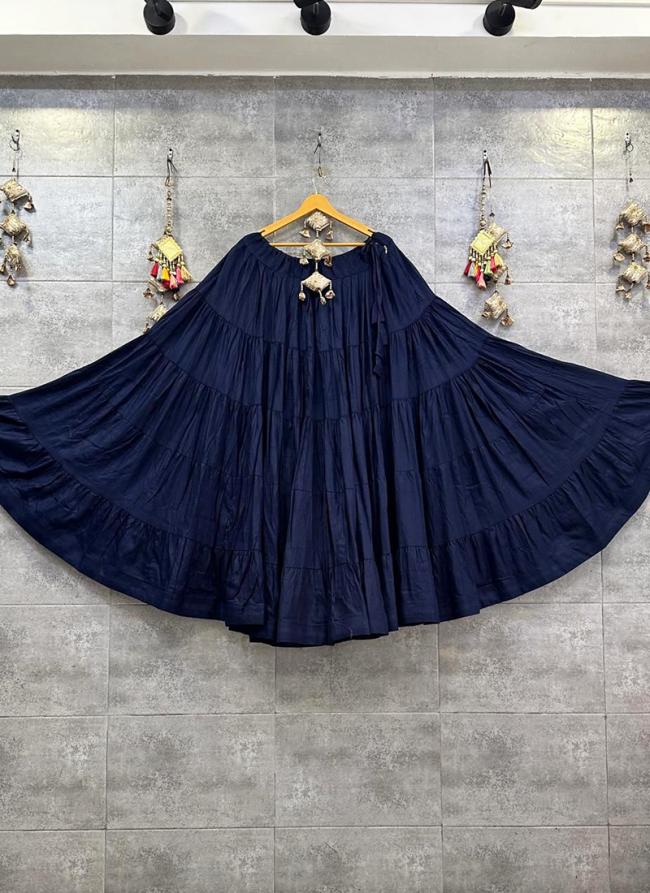 Rayon Navy Blue Navratri Wear Frill Readymade Lehenga