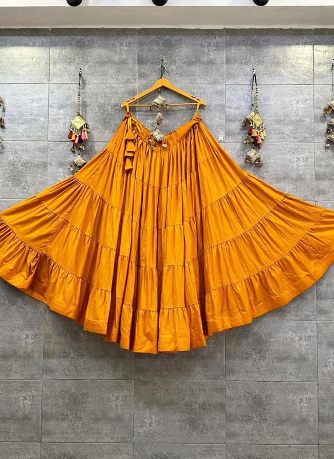 Rayon Orange Navratri Wear Frill Readymade Lehenga