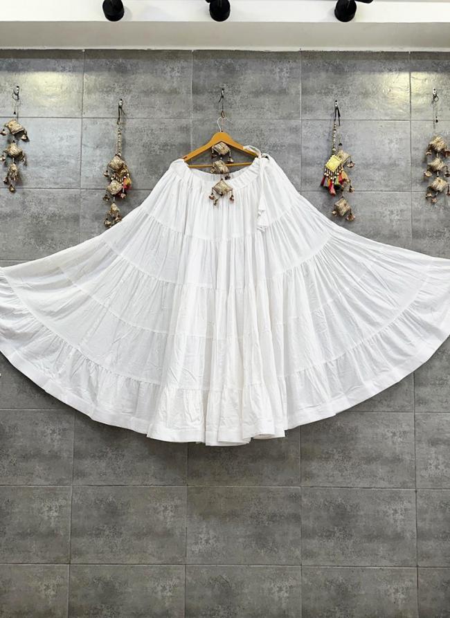 Rayon White Navratri Wear Frill Readymade Lehenga