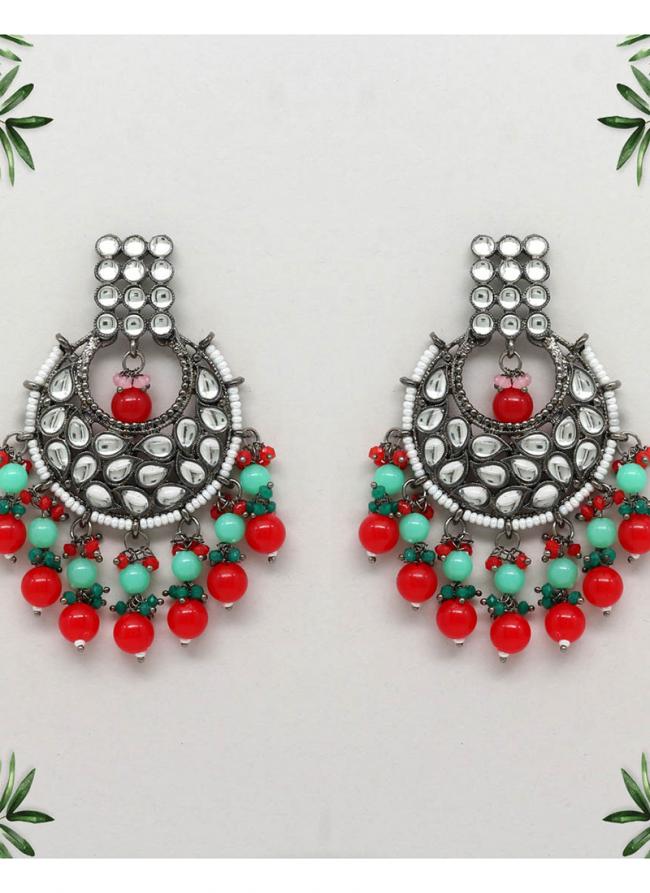   Traditional Wear  Red Colour Kundan Earrings