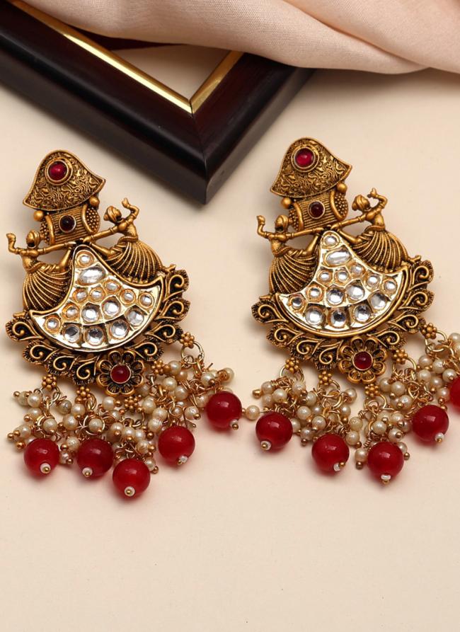   Wedding Wear  Maroon Colour Kundan Earrings