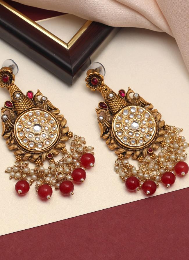   Wedding Wear  Maroon Colour Kundan Earrings