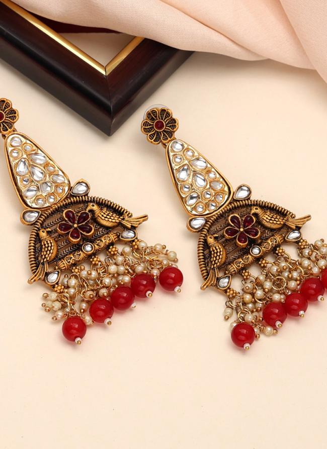   Wedding Wear  Maroon Colour Kundan Earrings