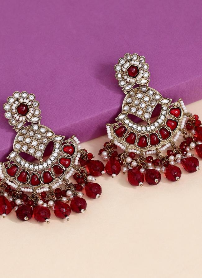   Traditional Wear  Maroon Colour Kundan Earrings