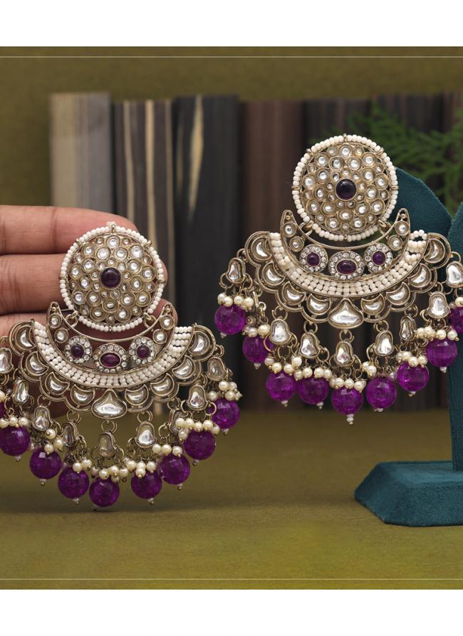   Party Wear  Purple Colour Kundan Earrings