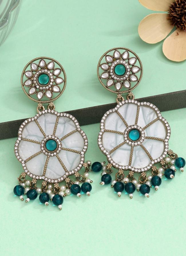   Party Wear  Turquoise Colour Pearl Kundan Earrings