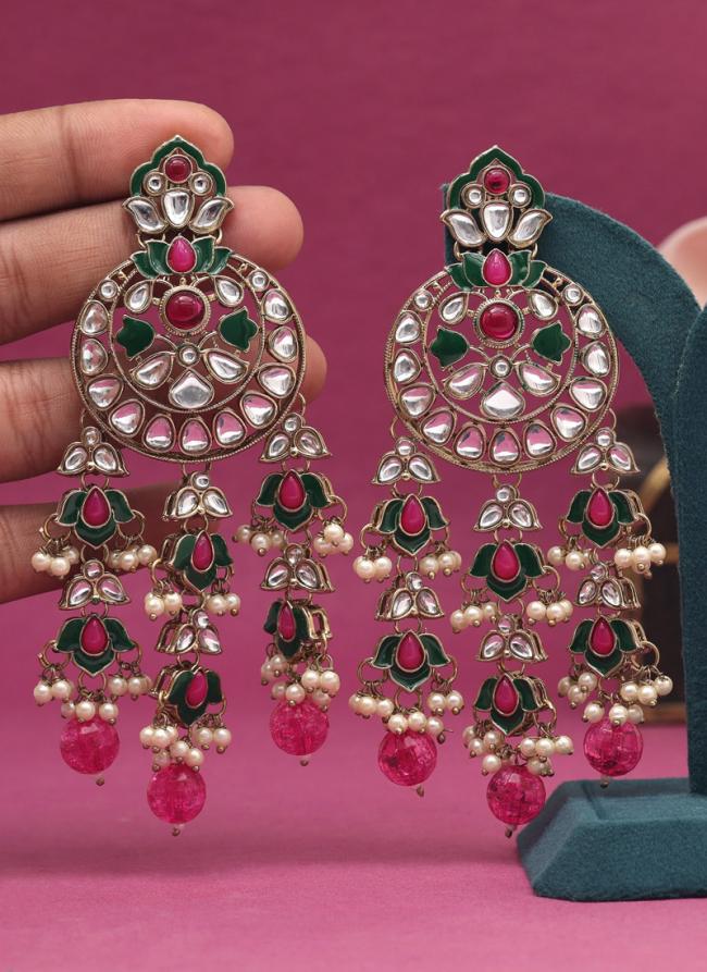   Wedding Wear  Rani Colour Kundan Earrings