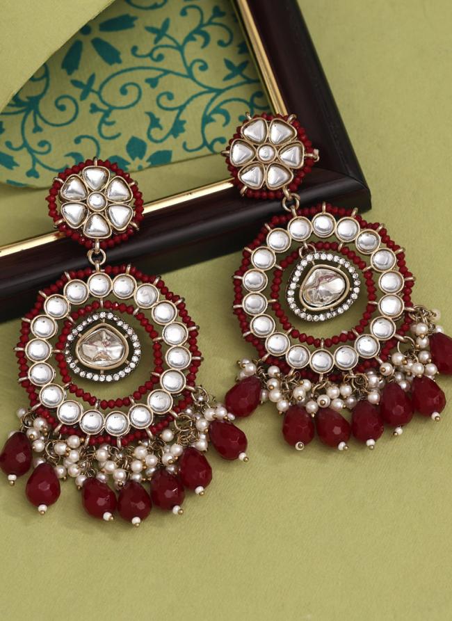   Wedding Wear  Maroon Colour Kundan Earrings