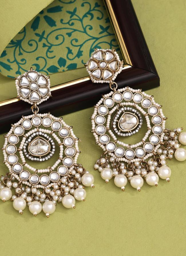   Wedding Wear  White Colour Kundan Earrings